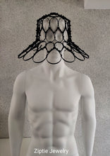 Load image into Gallery viewer, Black avant-garde sculptural hat made from zip ties worn by a mannequin.