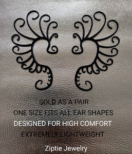 Mystical Black Fairy Ear Cuffs with Elegant Swirls