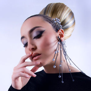 Spike Ear Cuff with Silver Rhinestones