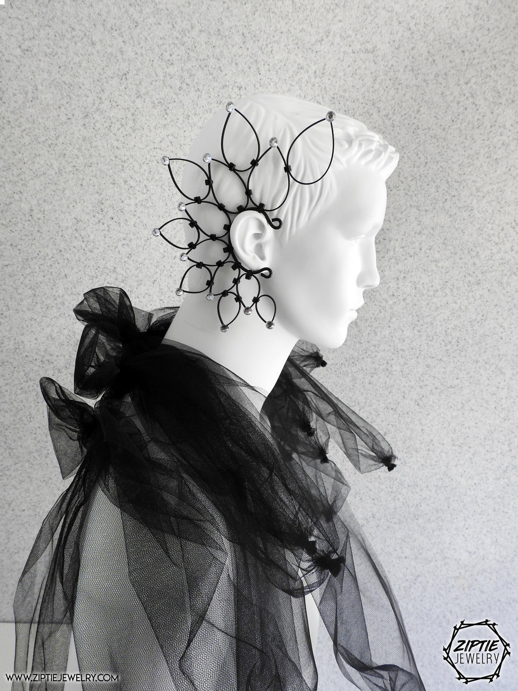 Show Black Ear Cuff with Silver Rhinestones